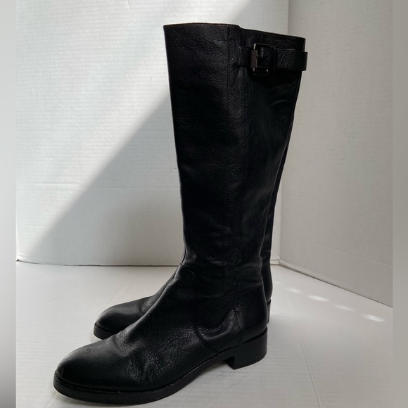 Via Spiga Riding Boots Black Leather Knee High Tall Womens 9M Logo Italy - Picture 7 of 16